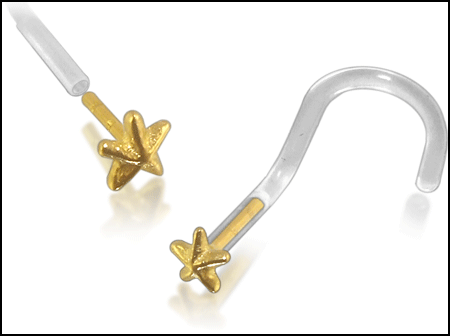 Bio-Plast Nose Screw Ring With Star Shaped 14K Gold Head