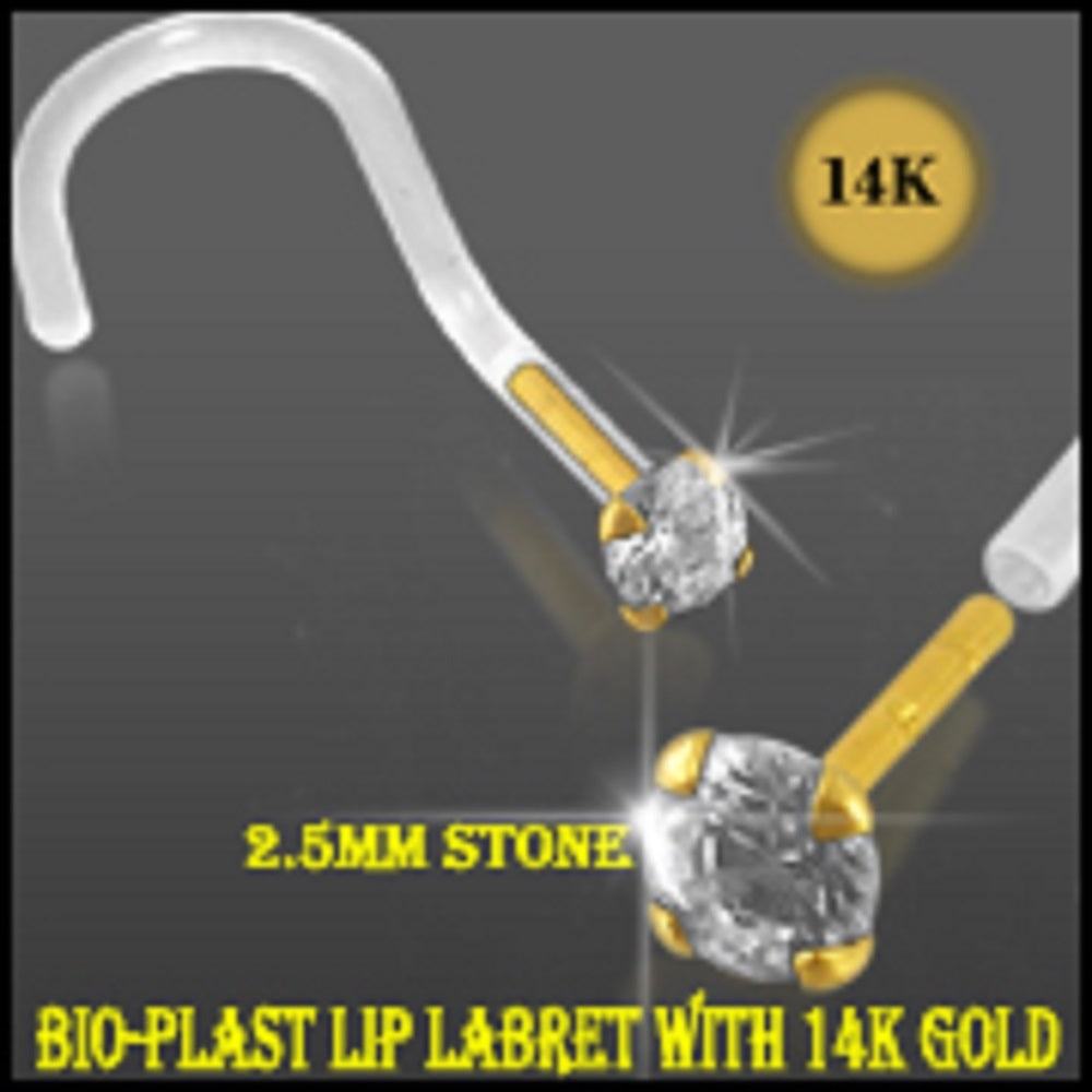 Bio-Plast Nose Screw with 14K Gold Round Head