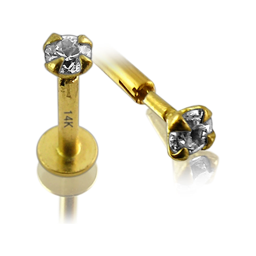 14K Gold Internal Labret with 2mm and 3mm Stone