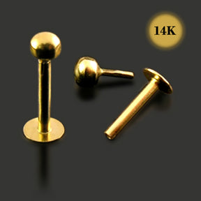 14K Gold Internal Lip Labret with 3mm Ball Top