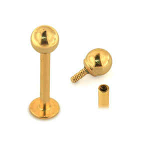 14K Gold Internal Thread Lip Labret with 3 mm Ball Top