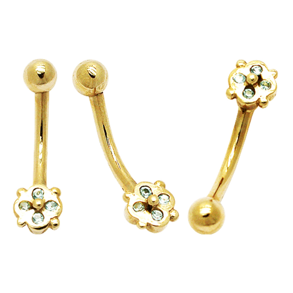 4 Stone Tiny Flower 14K Gold Belly Ring