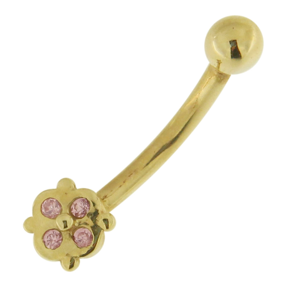 4 Stone with Flower 14K Gold Belly & Ear Ring