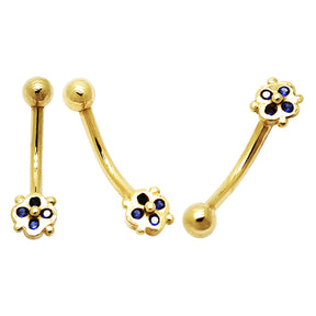 Multi StonesTiny Flower 14K Gold Banana Belly Ring