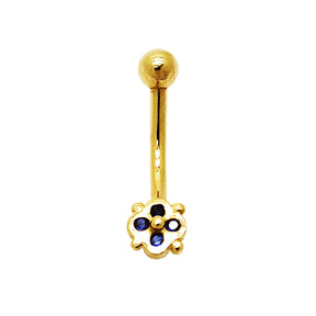 Multi StonesTiny Flower 14K Gold Banana Belly Ring