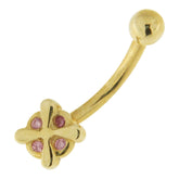 4 Stone Iron Cross 14K Gold Banana Bar Navel Ring