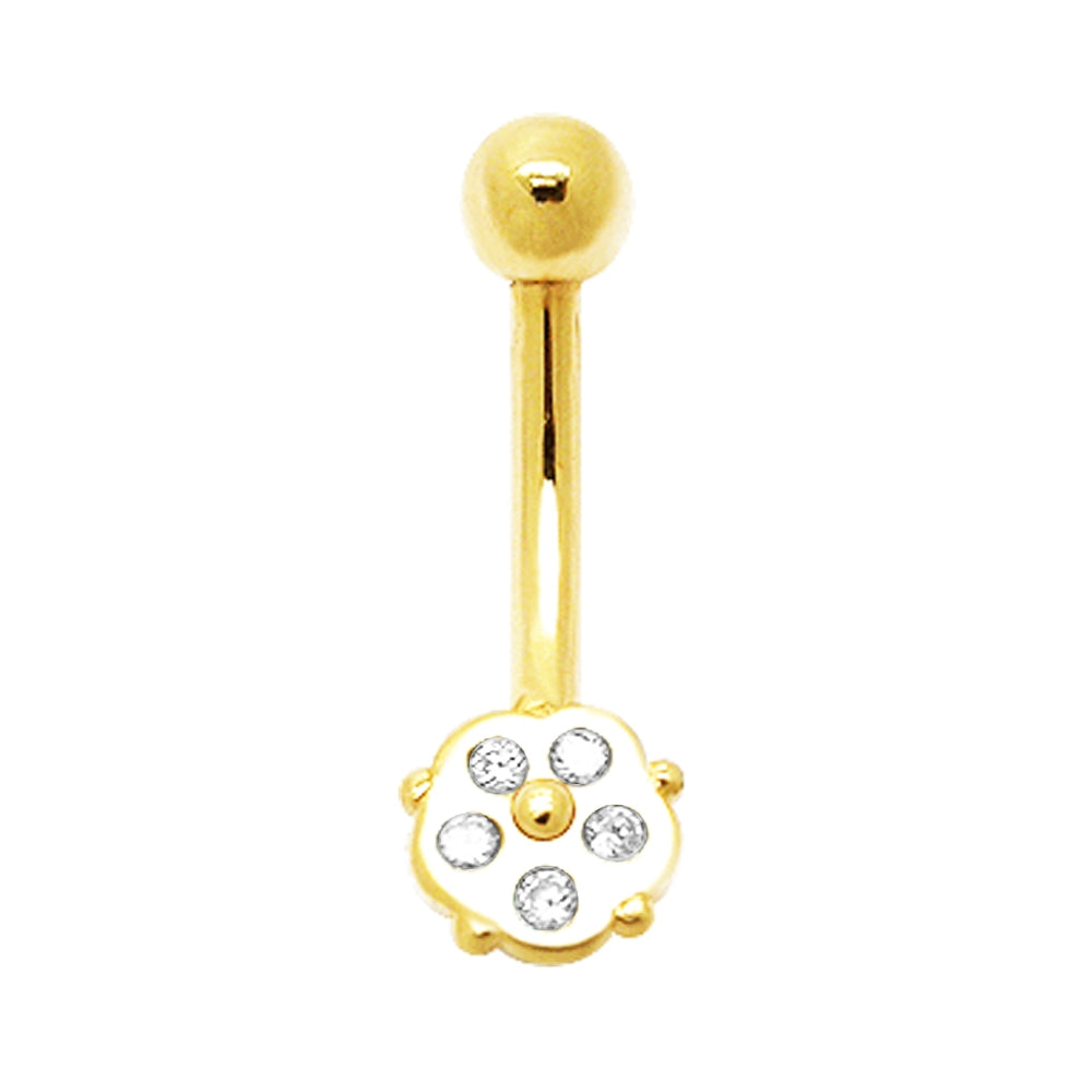 5 Stone Tiny Flower 14K Gold Navel Body Jewelry Ring