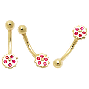 5 Stone Tiny Flower 14K Gold Banana Bar Navel  Ring