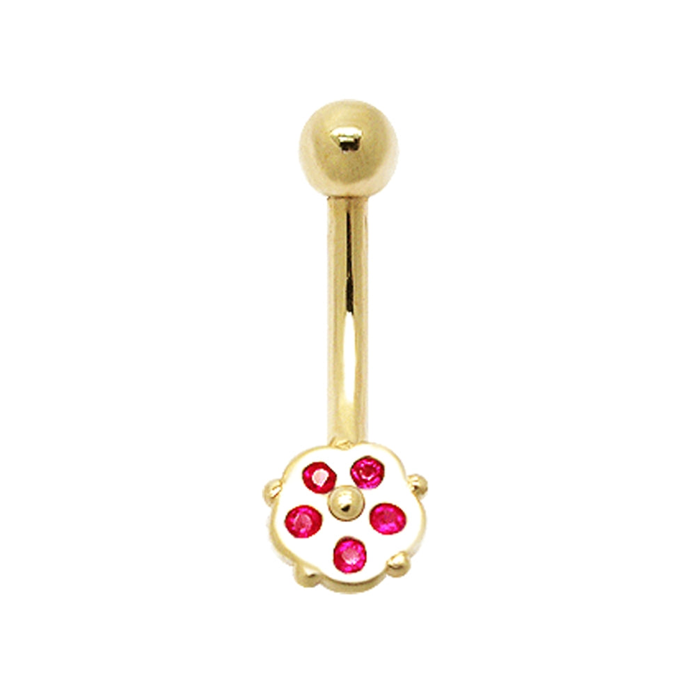 5 Stone Tiny Flower 14K Gold Banana Bar Navel  Ring