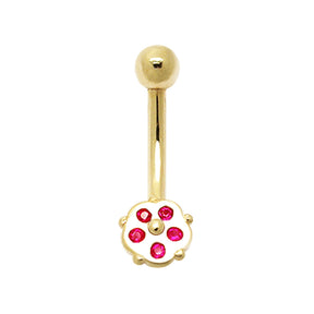 5 Stone Tiny Flower 14K Gold Banana Bar Navel  Ring