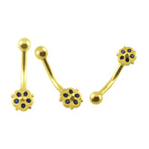 5 Zirconia Stones Tiny Flower 14K Gold Banana Bar Belly Ring