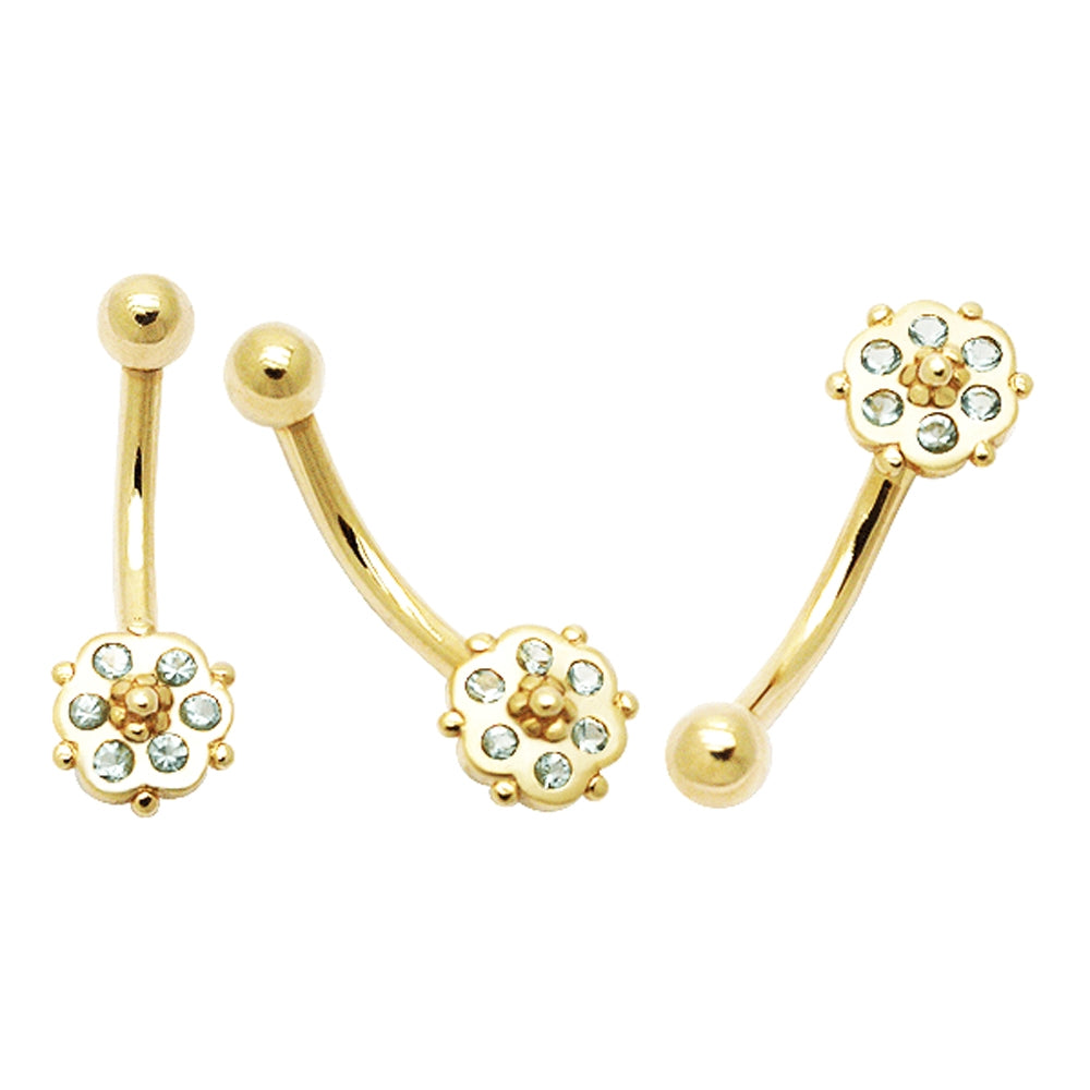 Jeweled Tiny Flower 14K Gold Navel Ring