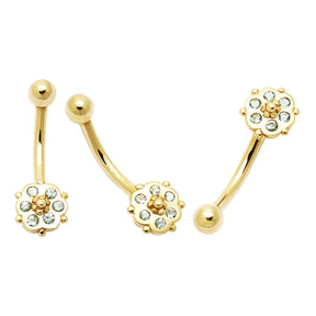 Jeweled Tiny Flower 14K Gold Navel Ring