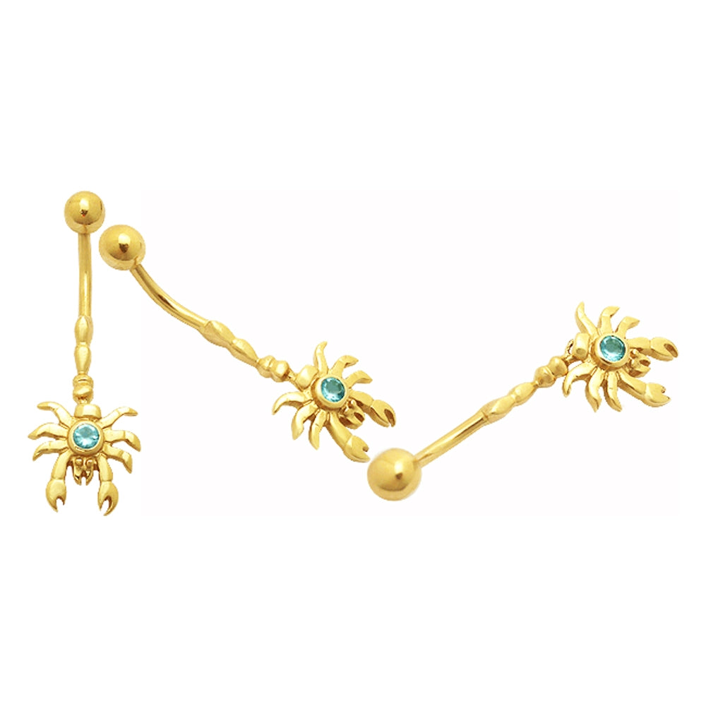 Jeweled Crab Dangling 14K Gold Belly Ring