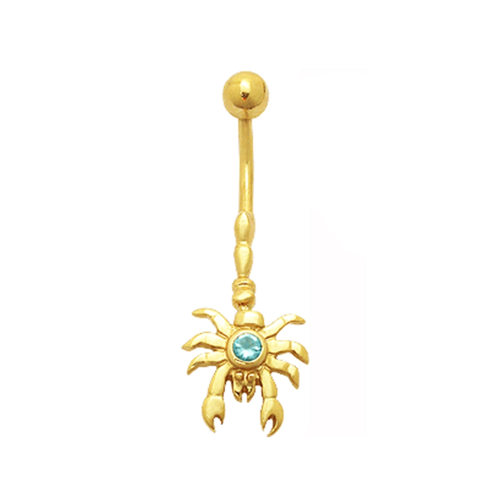 Jeweled Crab Dangling 14K Gold Belly Ring