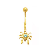 Jeweled Crab Dangling 14K Gold Belly Ring