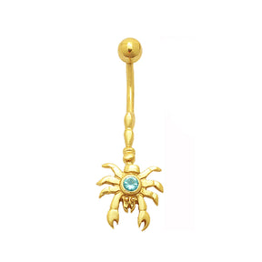 Jeweled Crab Dangling 14K Gold Belly Ring