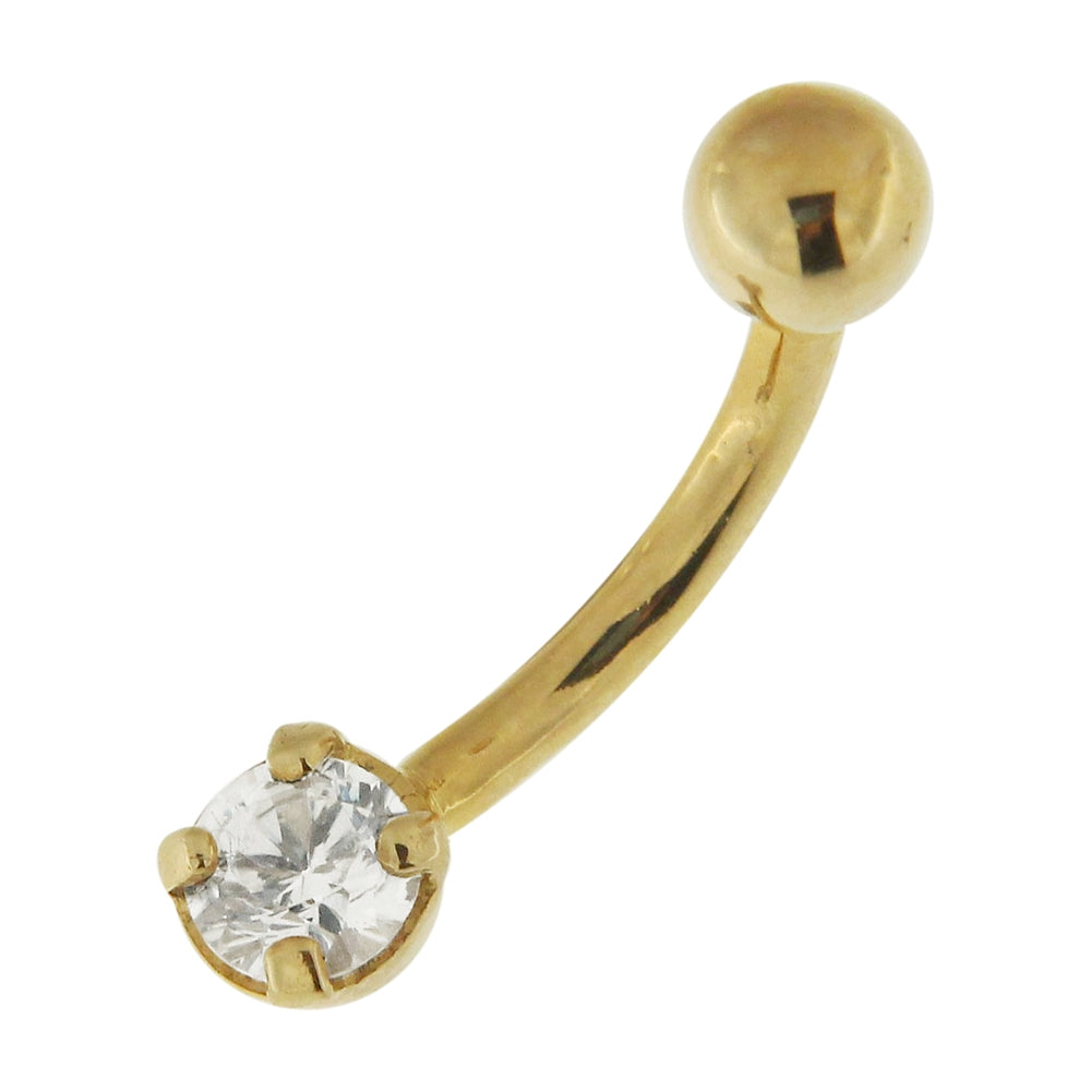4mm Single Jeweled 14K Gold Navel Belly Ring