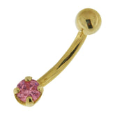 4mm Single Pink Stone 14K Gold Banana Bar Navel Ring