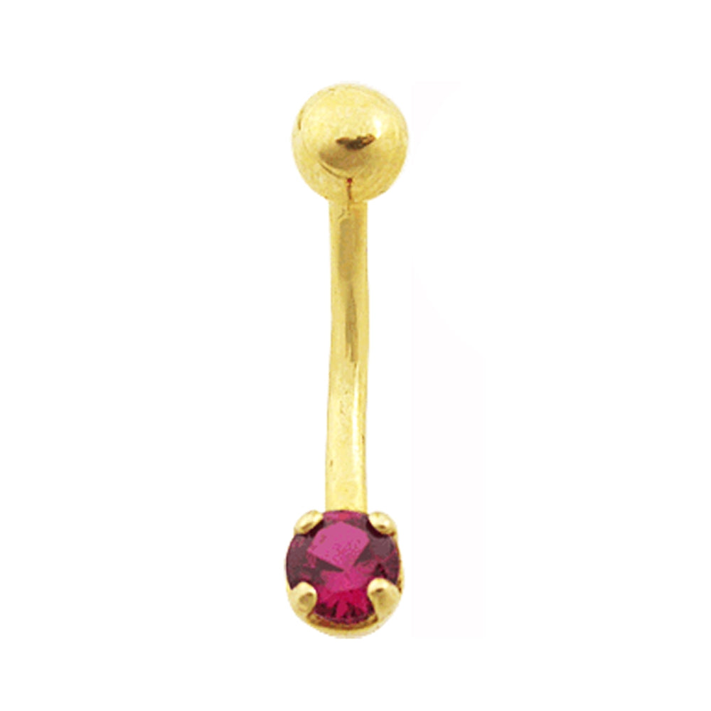 4mm Single Red Stone14K Gold Banana Bar Belly Ring