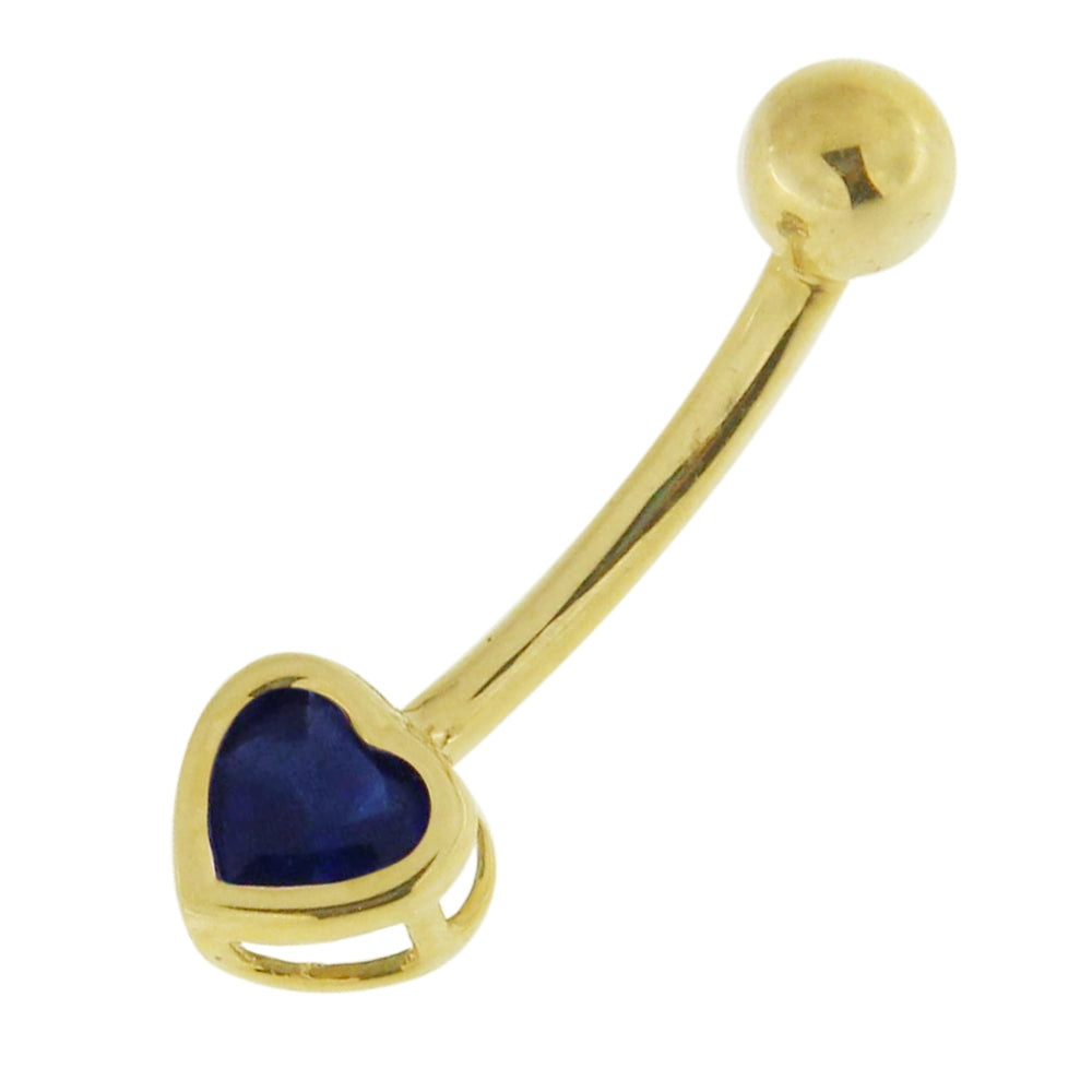 4mm Heart Gem Stone14K Gold Banana Bar Belly Ring