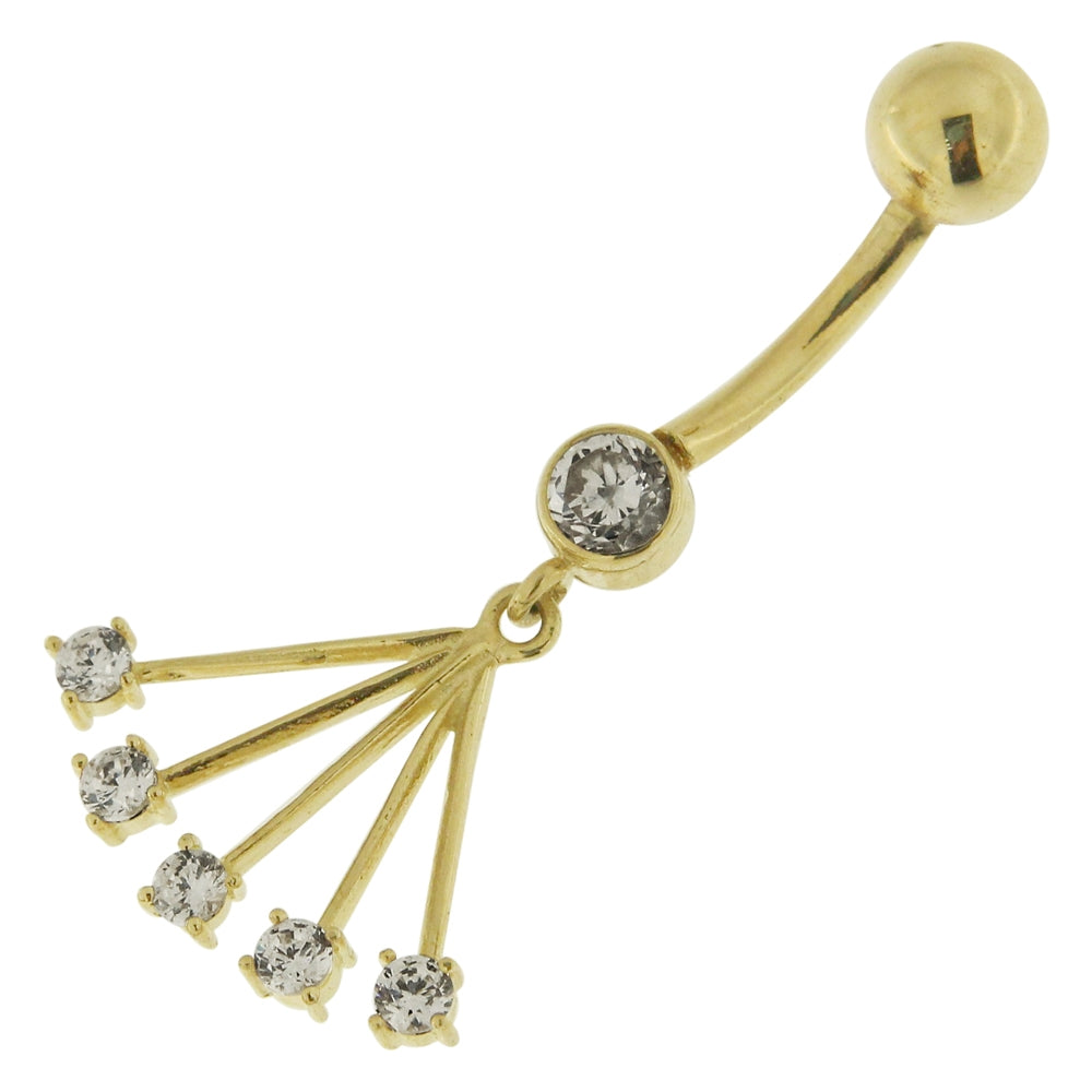 CZ Jeweled Hollow 14K Gold Navel Ring