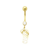 14K Gold Jeweled  Fancy Dangling Slippers Belly Ring