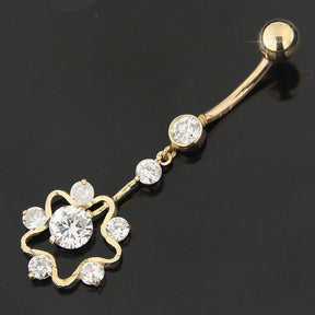 14K Gold Gems Double Layer Flower Hollow dangling Navel Body Jewlery