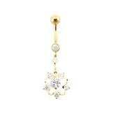 14K Gold Gems Double Layer Flower Hollow dangling Navel Body Jewlery