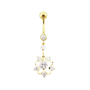 14K Gold Gems Double Layer Flower Hollow dangling Navel Body Jewlery