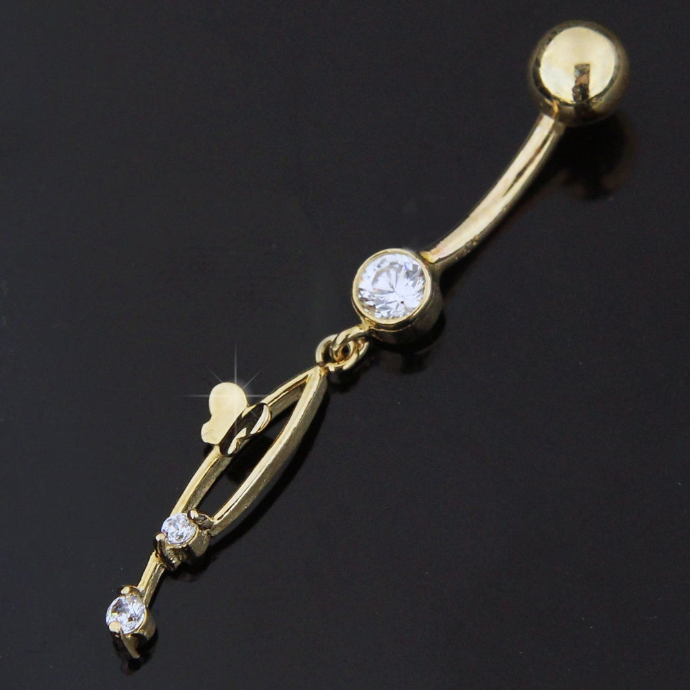 14K Yellow Gold belly ring with dangling Italian horn