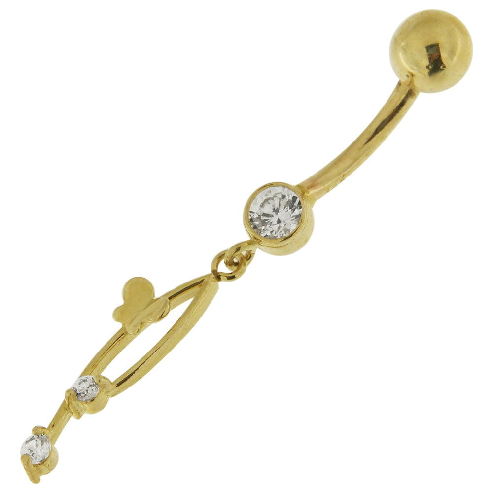 14K Yellow Gold belly ring with dangling Italian horn