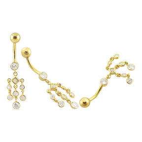 14K Gold Jeweled Dangling Curved Belly Ring