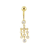 14K Gold Jeweled Dangling Curved Belly Ring