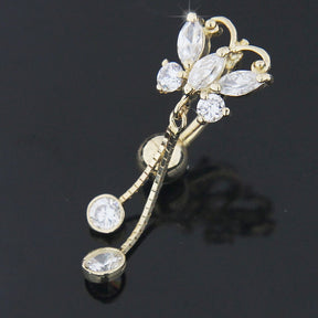 Small Jeweled Dangling Butterfly14K Gold Navel Ring