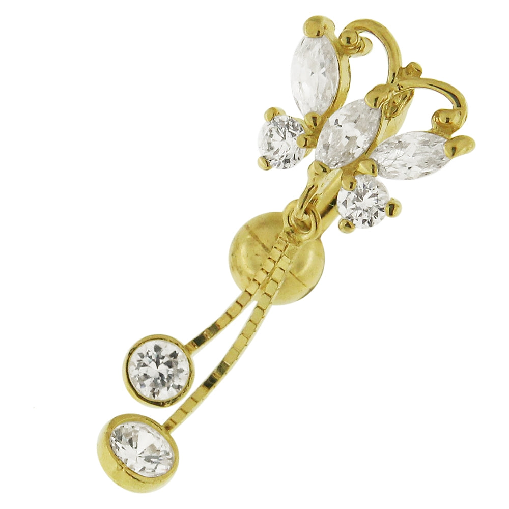 Small Jeweled Dangling Butterfly14K Gold Navel Ring