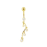 Fancy CZ Jeweled Hollow Design Dangling 14K Gold Curved Belly Ring