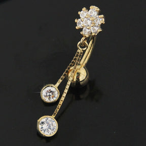 Flower Jeweled Dangling 14K Gold Body Jewelry Navel ring