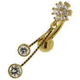 Flower Jeweled Dangling 14K Gold Body Jewelry Navel ring