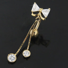 CZ Fancy Jeweled Dangling 14K Gold Navel Body Jewelry Ring