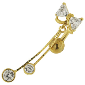 CZ Fancy Jeweled Dangling 14K Gold Navel Body Jewelry Ring