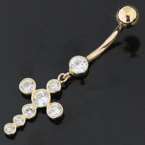 14K Gold Jewelry Hollow Zirconia Flower Design With Banana Bar Navel Ring