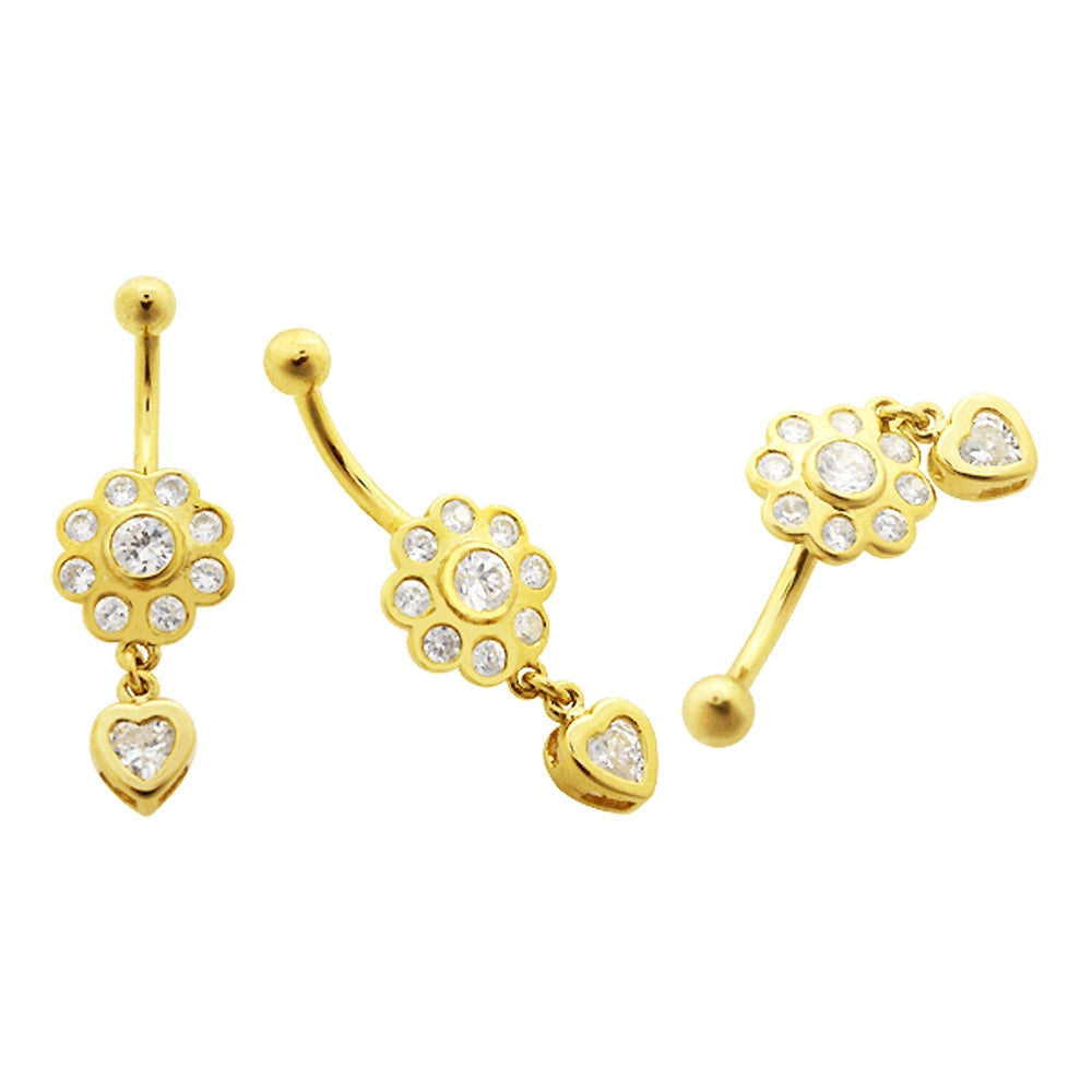 High Quality Zirconia With14K Gold Moving Navel Ring