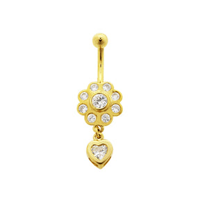 High Quality Zirconia With14K Gold Moving Navel Ring