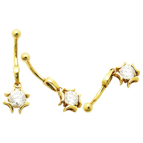 Jeweled Iron Cross 14K Gold Belly Ring