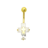 14K Gold Jeweled Cross Navel Ring