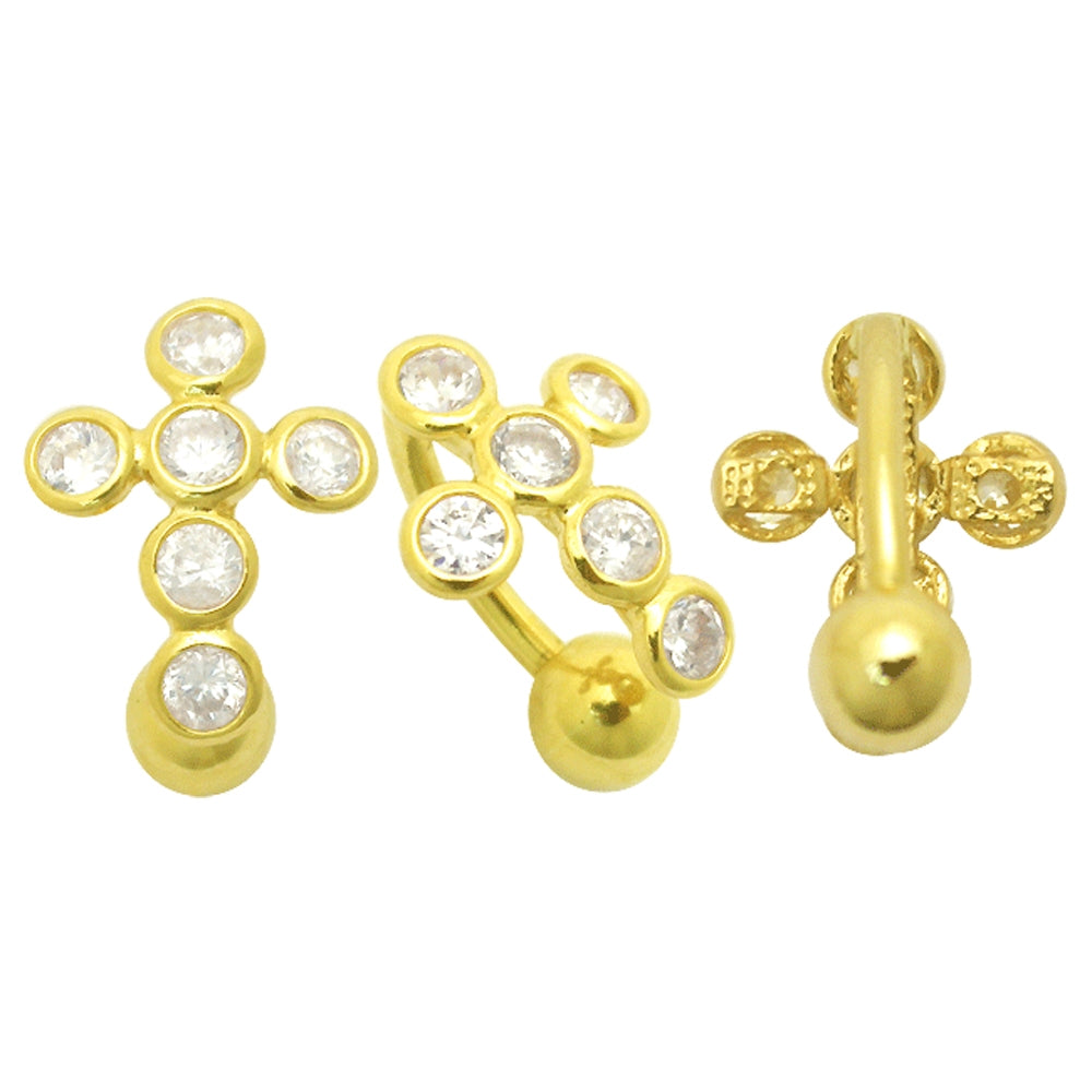 Jeweled Cross 14K Gold  Reverse Belly Ring