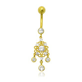 Zirconia Dangling Hollow Top 14K Gold Navel Ring