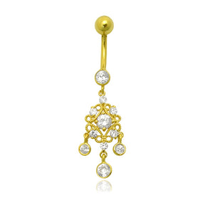 Zirconia Dangling Hollow Top 14K Gold Navel Ring