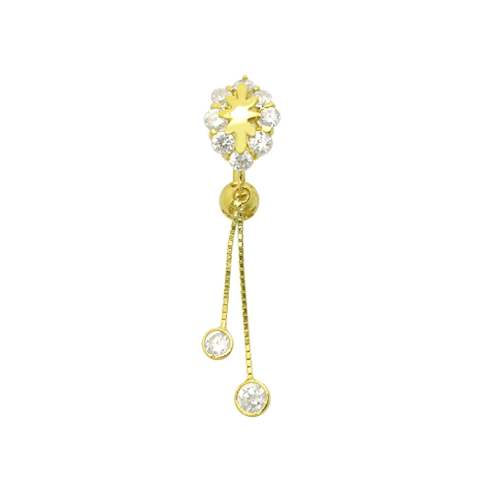 Dangling Jeweled 14K Gold Reverse Belly Ring